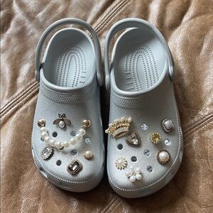 CROCS Metallic Silver Embellished Mules